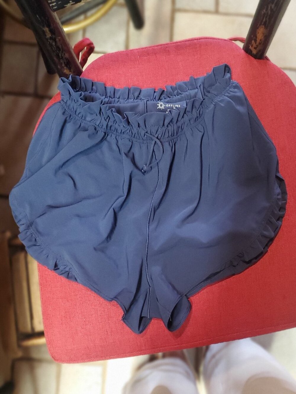 Aerie OFFLINE Ruffle Waist Athletic Gym Shorts Navy Blue